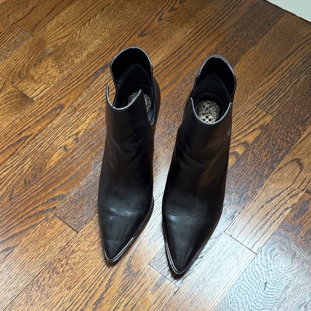 Vince Sleek Black Leather Ankle Booties